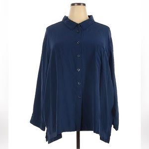 Vintage navy blue 100% silk long sleeve button down blouse size 5xl